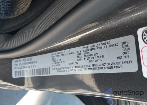 2021 Ram 1500 Big Horn 4X2 6'4 Box из США, поврежденный, VIN 1C6RREBG3MN654074